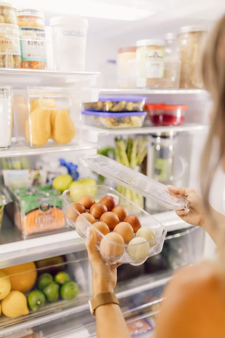 Different types of eggs being put into a freezer