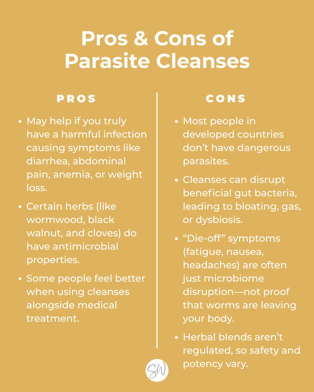 chart of Pros and Cons of Parisite Cleanse